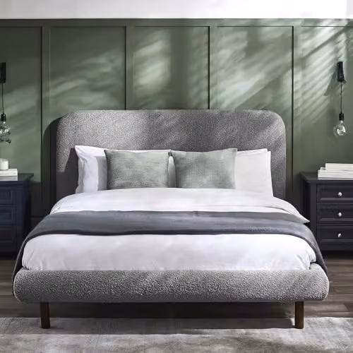 Julian Bowen Hannah Upholstered Double Bed Frame in Grey Boucle, H 110 cm x W 140 cm x D 209 cm