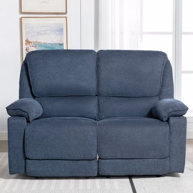 More4Homes Sydney Blue Fabric Manual Recliner Sofa with Cup Holders