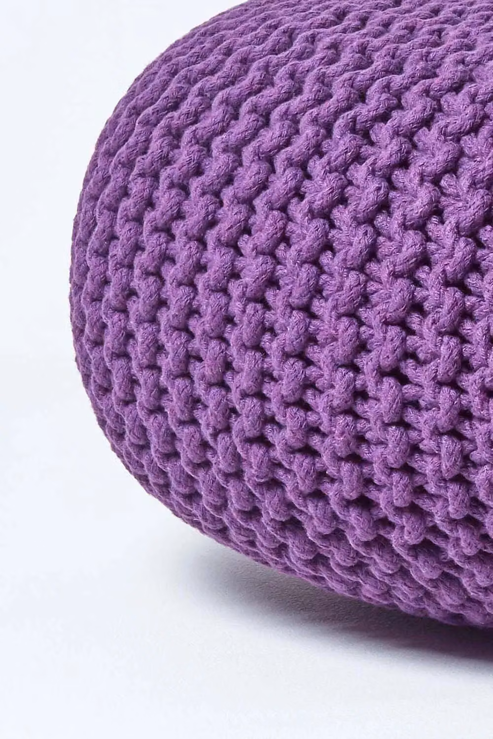 Homescapes Large Round Cotton Knitted Pouffe Footstool in Purple – 3