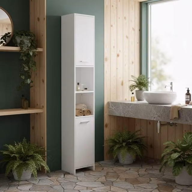 Wyld Haus Ridila Tall White Storage Cabinet with Adjustable Shelves and Hinged Doors W: 30 cm, D: 30 cm – 1