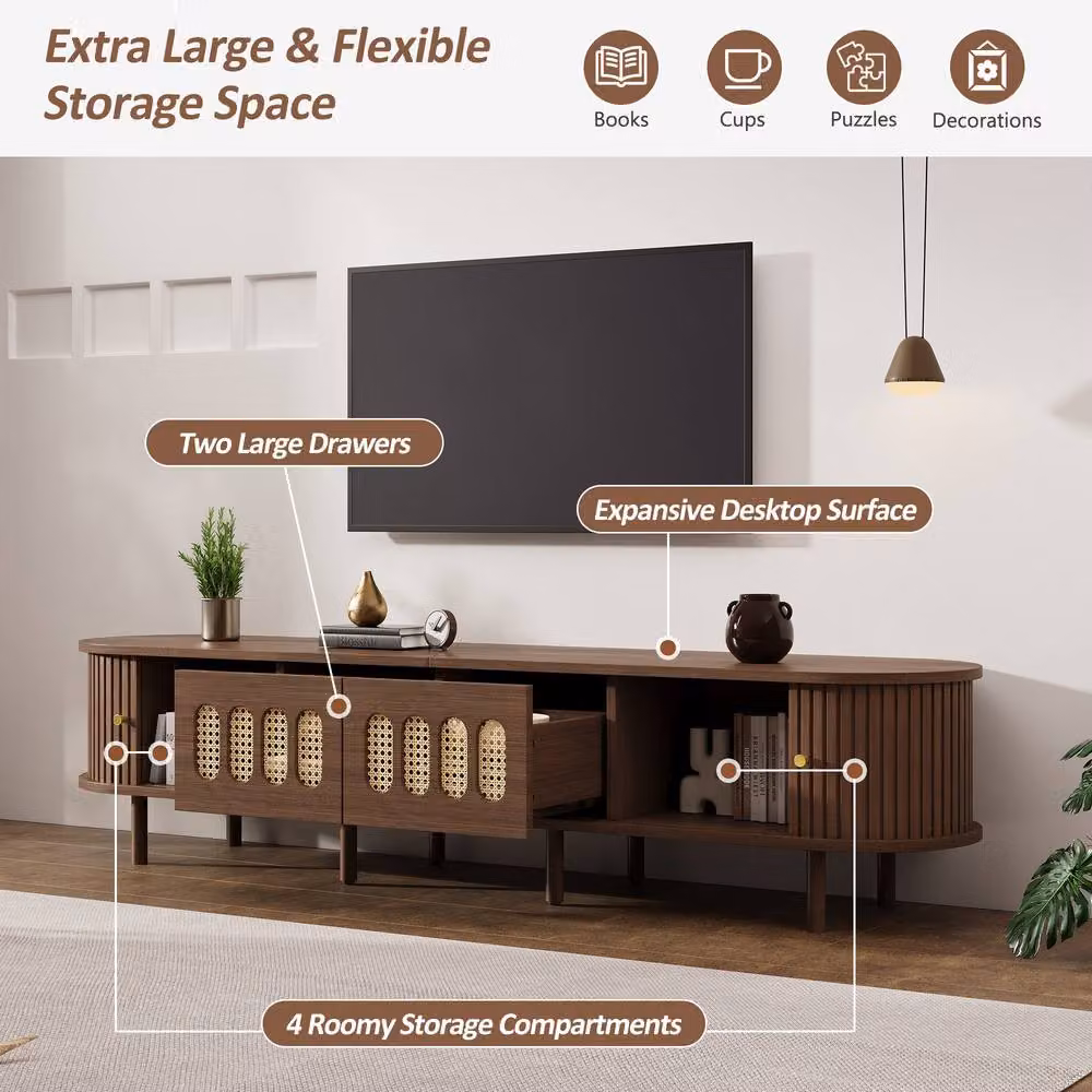 BTM Oval Walnut TV Stand in Brown with 2 Drawers and 2 Roller Doors, W/D/H: 180 x 40 x 40 cm – 6