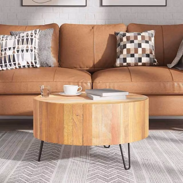 Berkfield Home Beautiful Round Coffee Table in Beige Solid Reclaimed Wood, W: 70 cm, D: 70 cm, H: 38 cm
