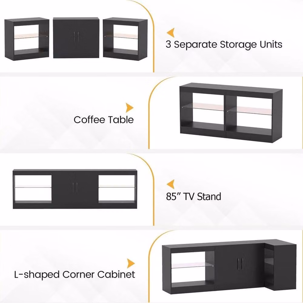 SPETLEK 3-in-1 Modern Black TV Stand and Entertainment Center for up to 85 inch TVs – 4