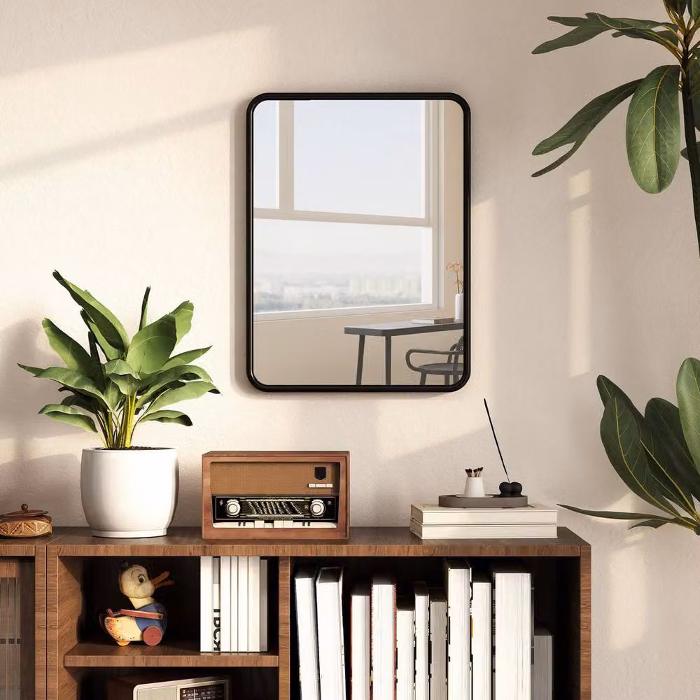 HOMCOM Modern Rectangular Wall Mirror with Black Metal Frame, W/H: 50 x 50 cm – 2