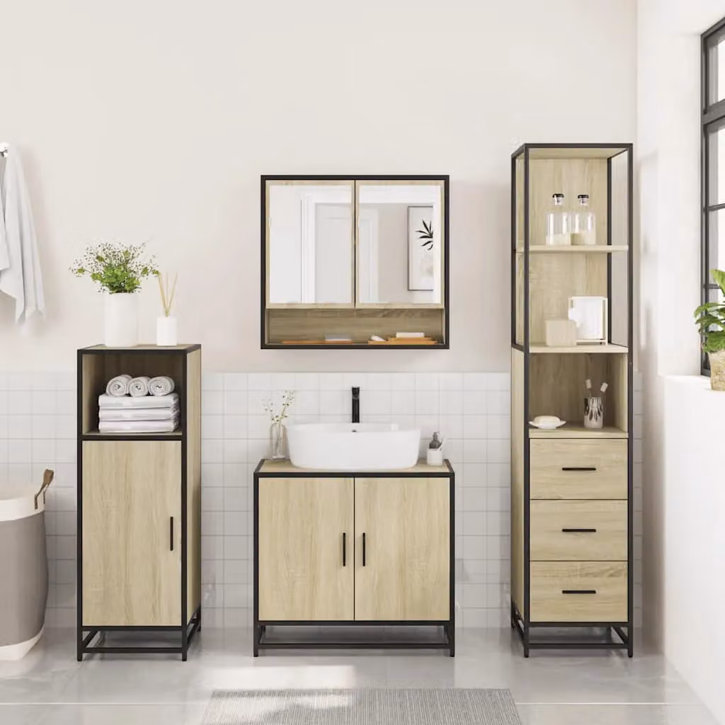 Berkfield Home 3 Piece Industrial Bathroom Furniture Set in Brown Sonoma Oak – 2