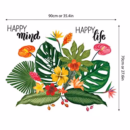 WALPLUS Tropical Summer Floral Wall Stickers, 26 Piece Multicolour Removable Adhesive Decals for Nursery and Kids Bedroom Decor – 4