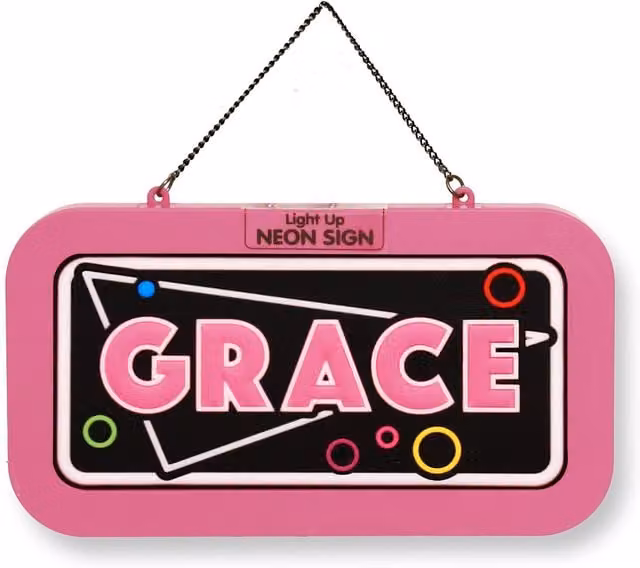 History & Heraldry Grace Pre-personalised Light-Up Neon Bedroom Sign in Pink