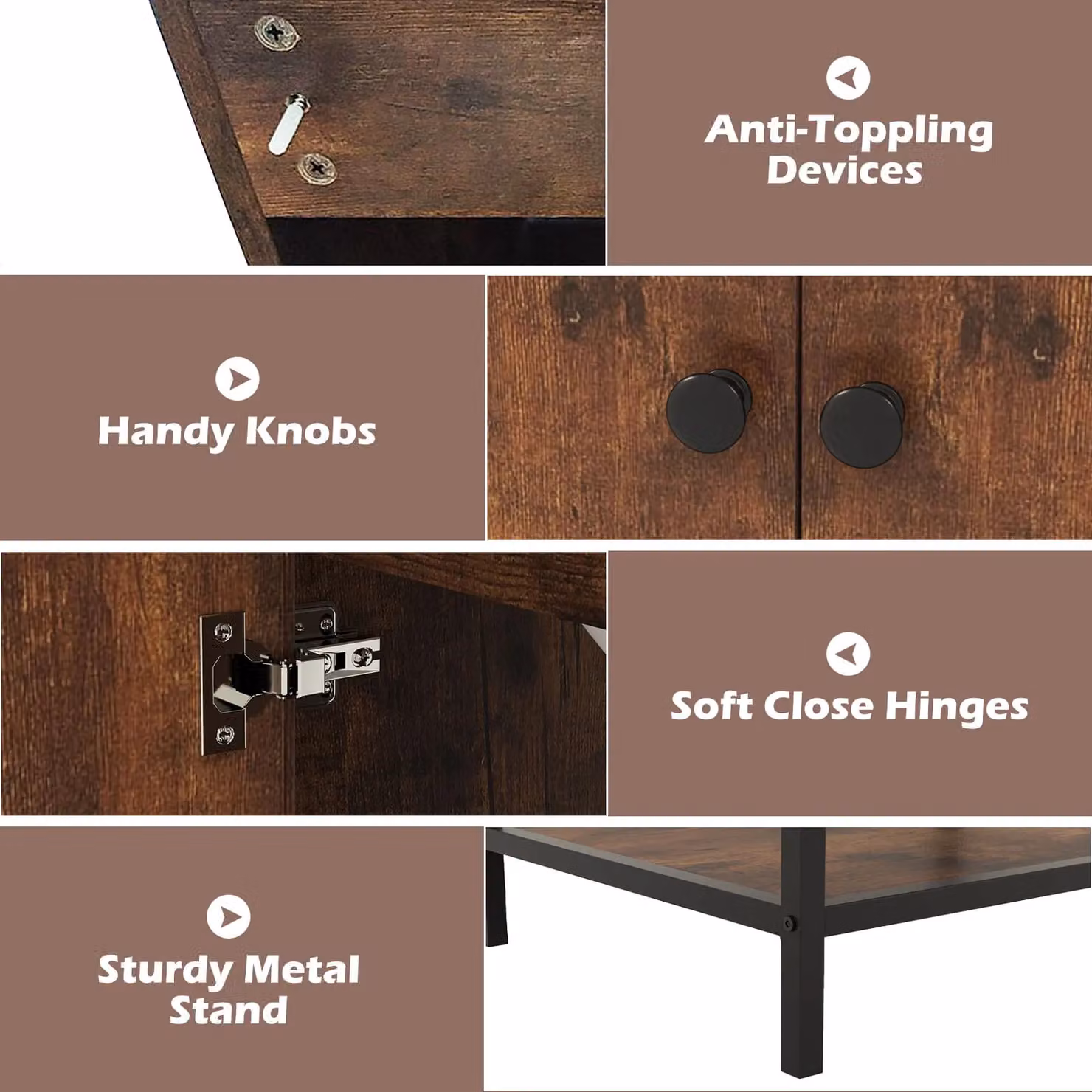Costway Brown Under Sink Bathroom Vanity Unit with Soft Close Hinged Doors and Open Shelf – 5