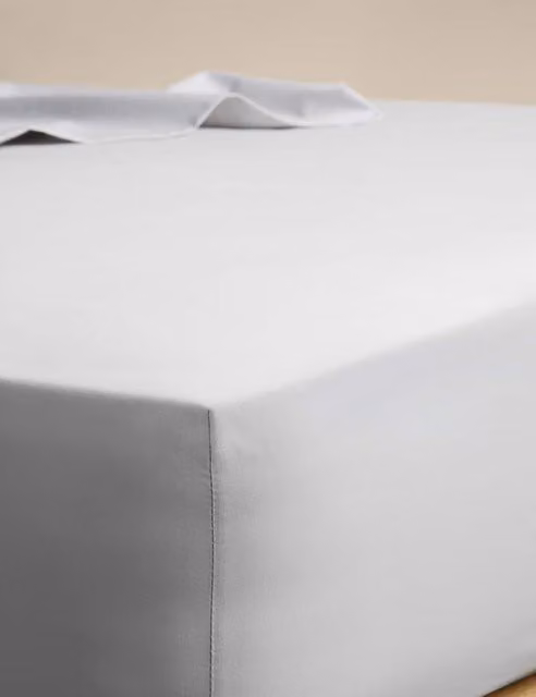 M&S Non Iron Cotton Blend Fitted Sheet in Silver Grey, W/D/H: 180 x 200 cm