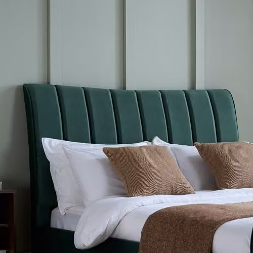 Birlea Clover Upholstered Velvet Bed Frame in Green and Gold with Lift Up Base, W/D/H: 150 x 180 x 219 cm – 5