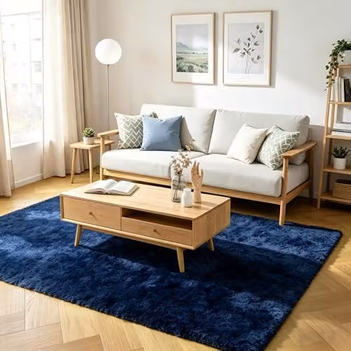 MCC Direct Faux Fur Rectangular Shaggy Area Rug in Blue, W: 200 cm, L: 280 cm – 11