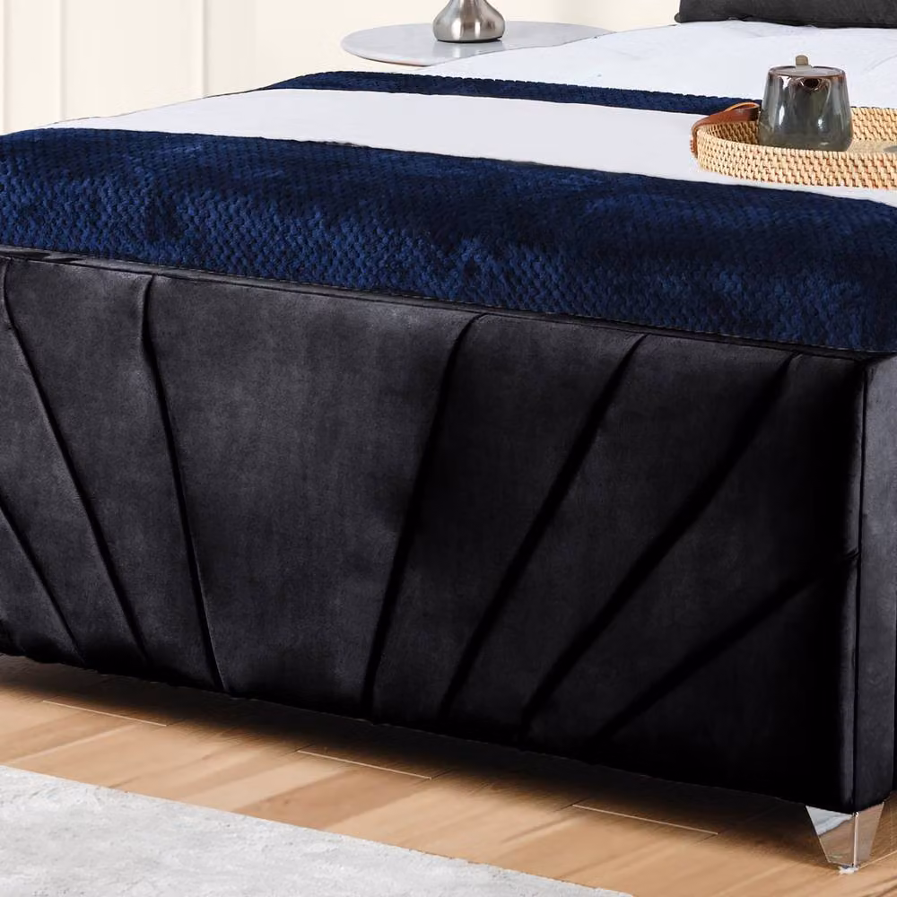 UK Bed Furniture Sunrise Slatted Base Upholstered Velvet Bed in Black, W/D/H: 120 x 200 cm – 3