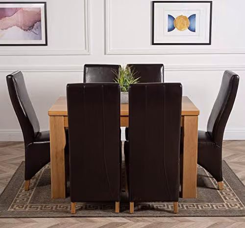 Thats Furniture Dakota Oak Dining Table and 6 Lola Brown Leather Upholstered Chairs Set, W: 127 cm, D: 82 cm, H: 77 cm – 2