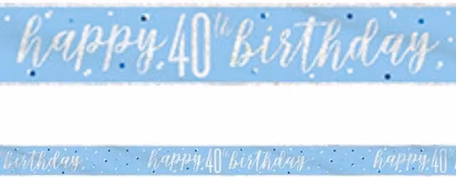 KDMD Blue and Silver Foil Happy 40th Birthday Banner for Adults