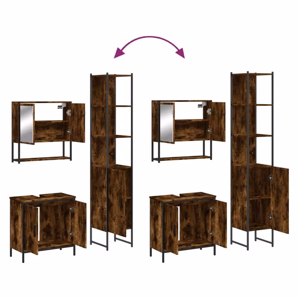 Berkfield Home 3 Piece Industrial Bathroom Furniture Set in Smoked Oak Brown – 4