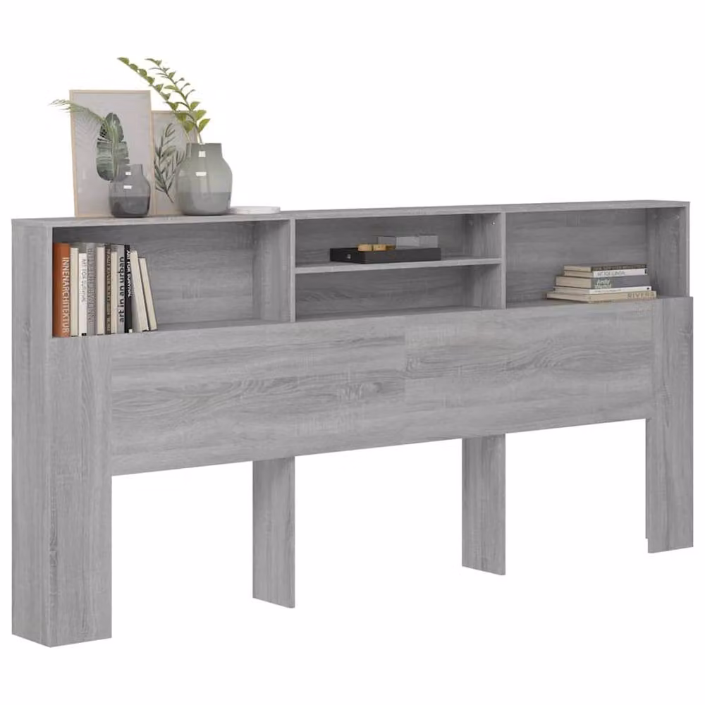 Berkfield Home Modern Headboard Cabinet in Grey Sonoma with Integrated Bedside Shelf, W/D/H: 220 x 19 x 103.5 cm – 4