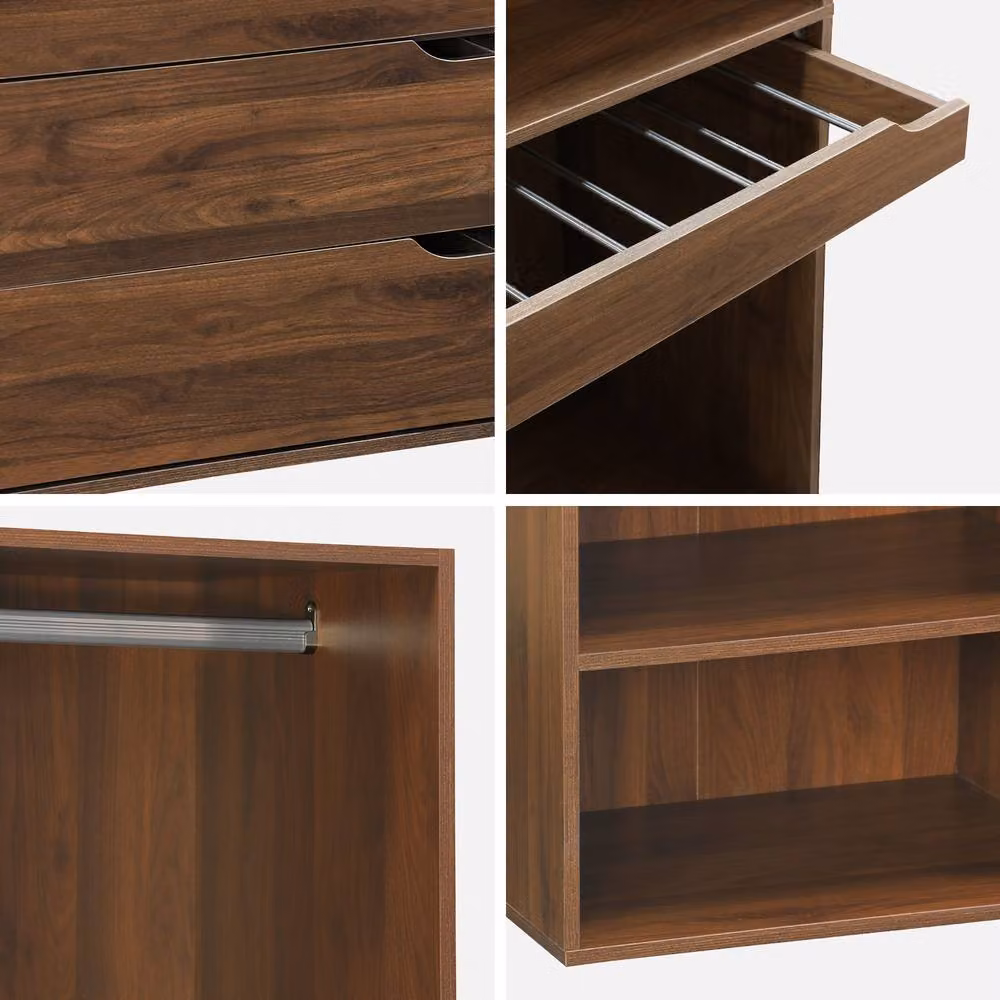 sweeek Modular Dressing Kit with 3 Elements in Dark Brown and White, featuring Integrated Drawers and a Trouser Rack, W/D/H: 200 x 45 x 180 cm – 3