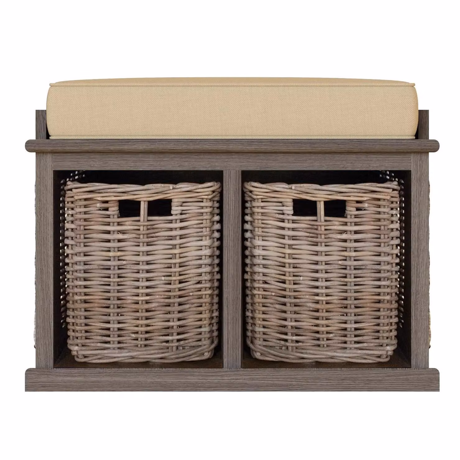 FWStyle Handmade Kubu Rattan Small Storage Bench with Baskets and Cushion in Brown W/D/H: 70 x 48 x 39 cm – 2