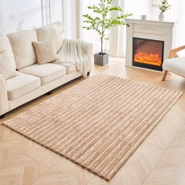 GAVENO CAVAILIA Shum Faux Fur Rug in Beige and Sand, W/D/H: 160 x 230 cm