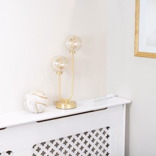 ValueLights Chessy Asymmetric Ribbed Glass Globe Table Lamp in Gold and Yellow