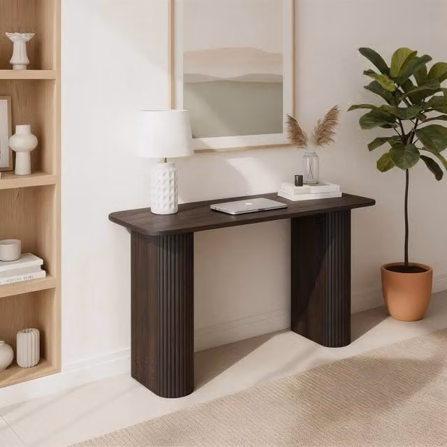 Home Source Monroe Compact Wooden Computer Desk in Brown, W: 119.0 cm, D: 50.0 cm, H: 73.5 cm – 1