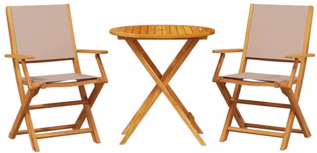 Berkfield Home 3 Piece Bistro Set in Beige Taupe Fabric and Solid Acacia Wood – 1