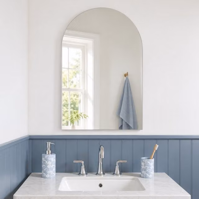 Hampton Large Arched Frameless Bathroom Mirror in Silver