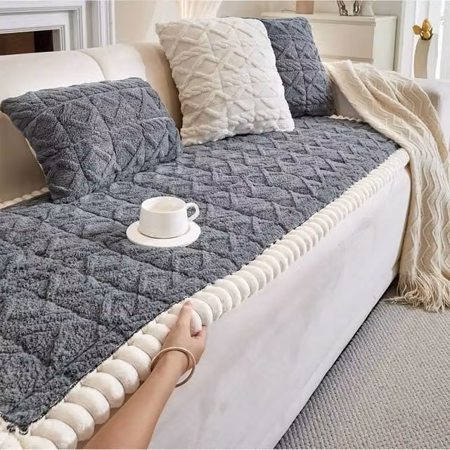 SPETLEK Non-Slip Thick Warm Plush Sofa Slip Cover in Grey