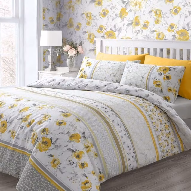 Velosso Memphis Floral Printed Cotton Rich Duvet Cover and Pillowcase Set, Multicolour, W/H: 200 x 200 cm, Pillowcase: 50 x 75 cm