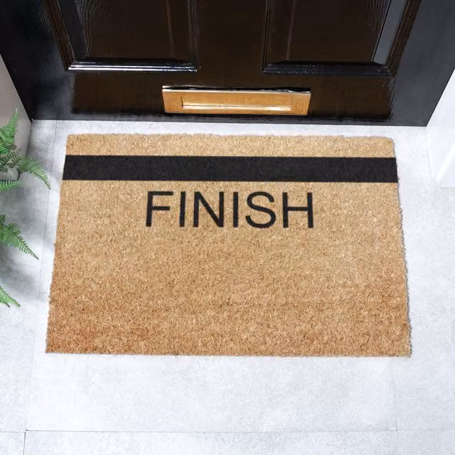 Artsy Mats Finish Line Brown Striped Rectangular Coir and Rubber Non-Slip Weatherproof Doormat