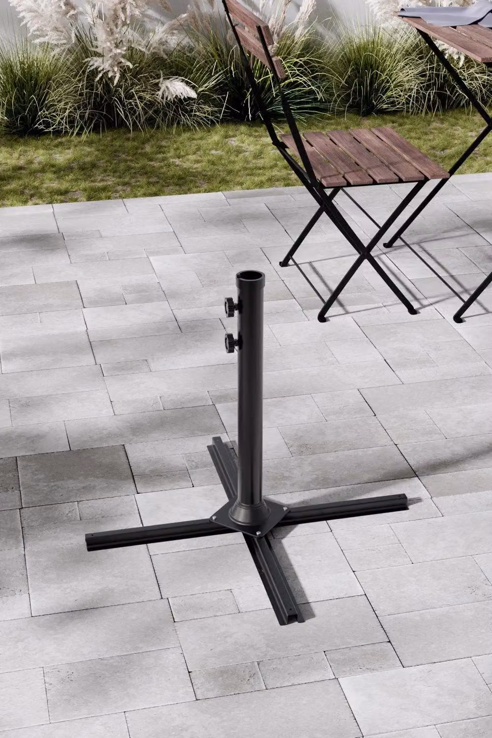 Garden Sanctuary Metal Free Standing Parasol Cross Base in Black – 2