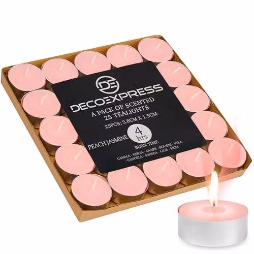 Deco Express Peach Jasmine Scented Tealight Candles, 25 Pack, Orange – 1
