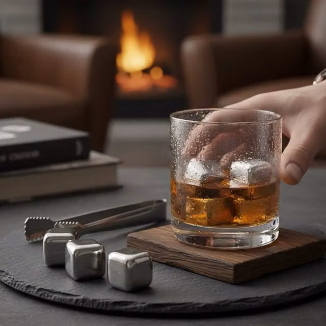 Orsina Patrin Set of 4 Square Stainless Steel Whisky Stones in Black and Silver – 1