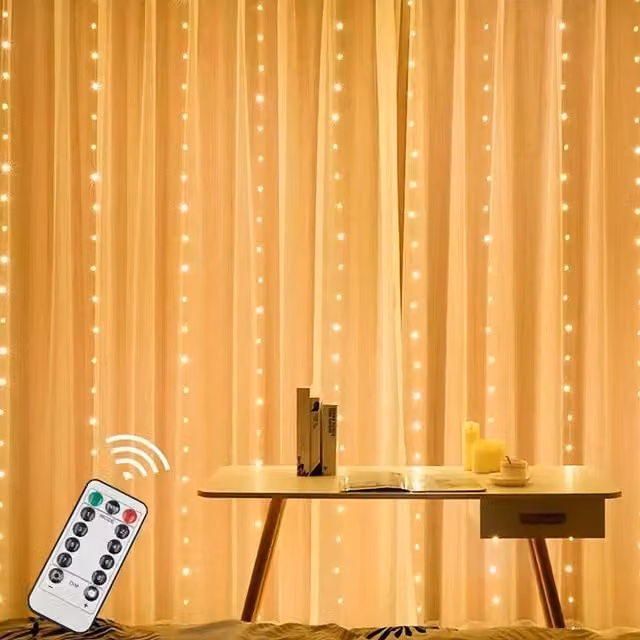 Latto Warm White LED Curtain Lights with Remote Control and Timer, Yellow