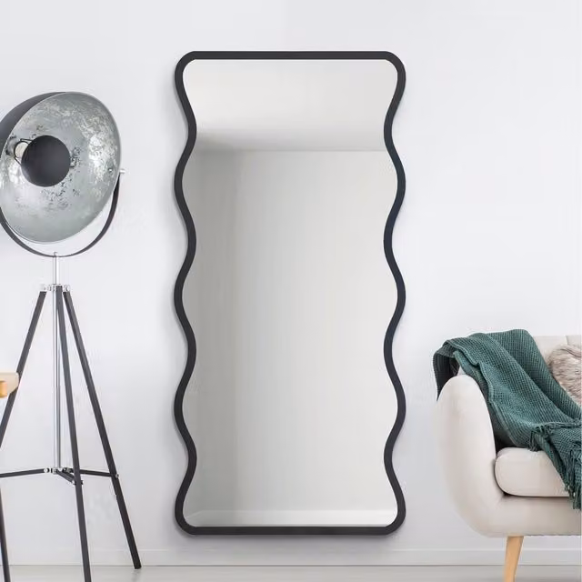 MirrorOutlet Fluctus Wave Modern Organic Hanging Metal Mirror in Black and Gold
