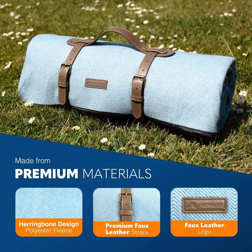 Voyager Green Herringbone Picnic Blanket, W/D/H: 200 x 200 x 200 cm, Waterproof and Sandproof Foldable Outdoor Mat with Carry Handle – 6