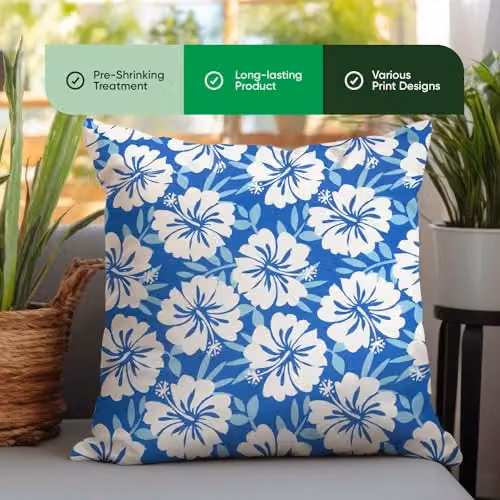 Gardenwize Pack of 2 Blue Hawaiian Floral Outdoor Scatter Cushions, Square Weather Resistant Decorative Pillows with Removable Washable Covers, 45 x 45 cm – 3