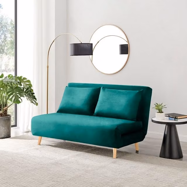 FurnitureboxUK Bobby Green Velvet Upholstered Double Click-Clack Folding Sofa Bed with Solid Wood Frame