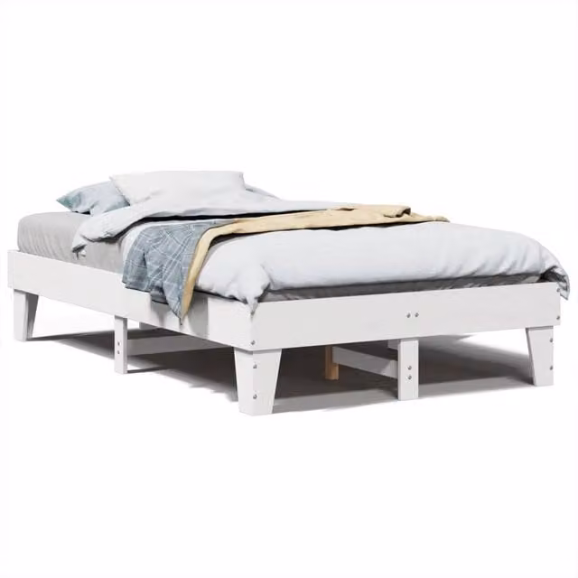 Berkfield Home White Solid Wood Pine Bed Frame W/D/H: 135 x 190 x 36 cm