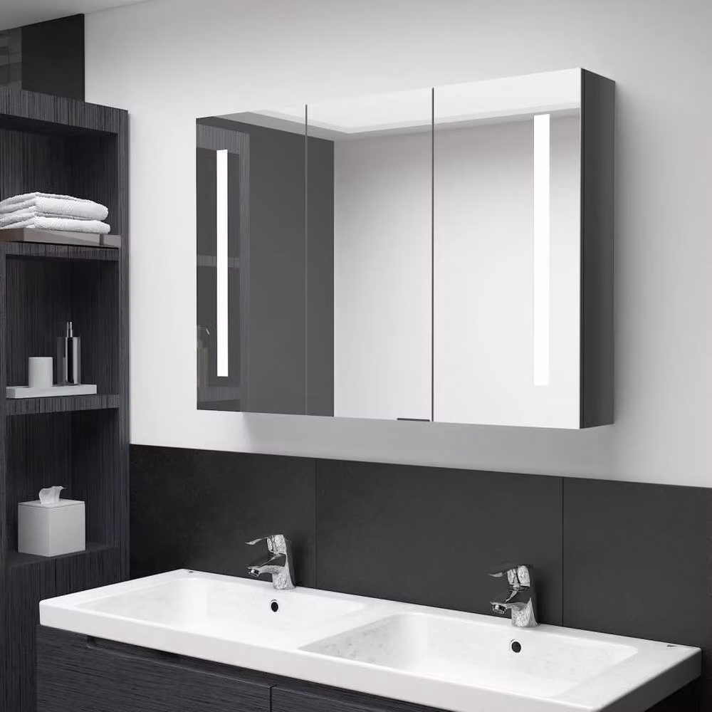 Berkfield Home LED Bathroom Mirror Cabinet in Glossy Grey, W/D/H: 89 x 14 x 62 cm – 2