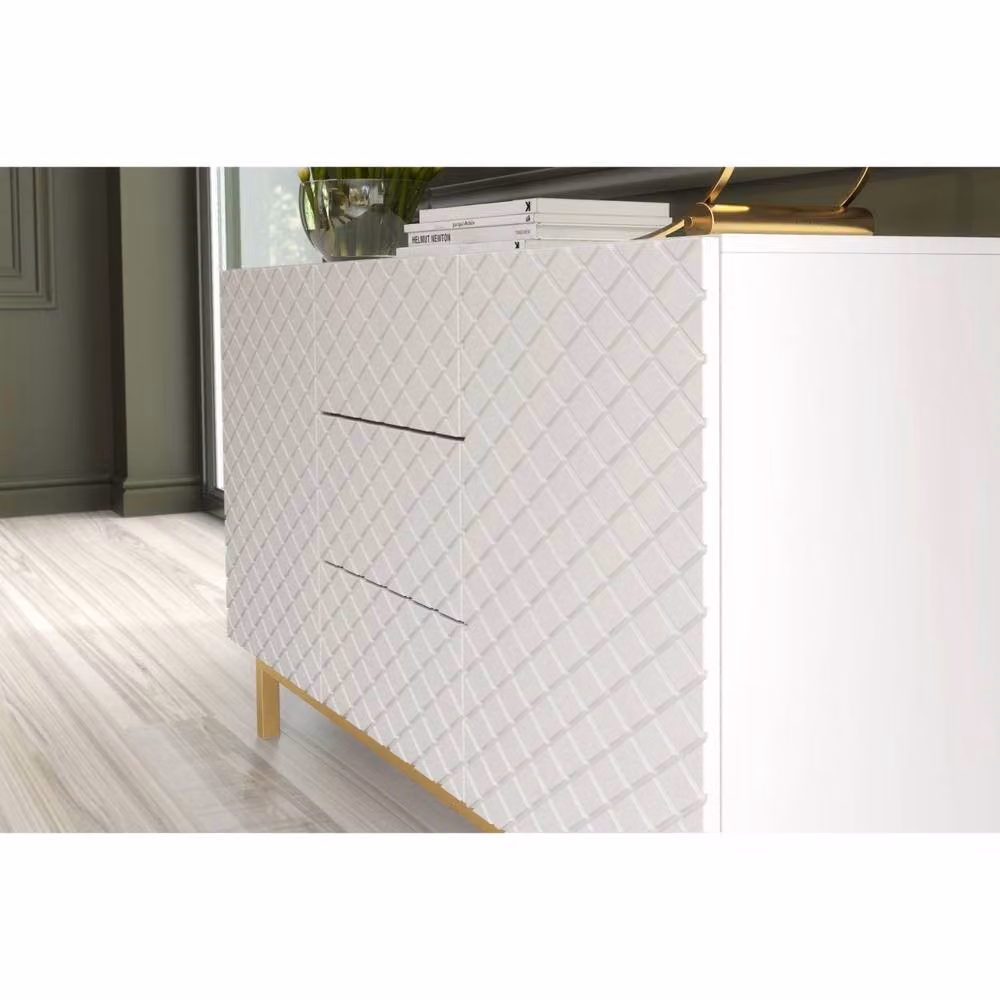 Creative Furniture Diamond Luxe Geometric Sideboard in White and Gold, W: 140 cm, H: 80 cm, D: 35 cm – 3