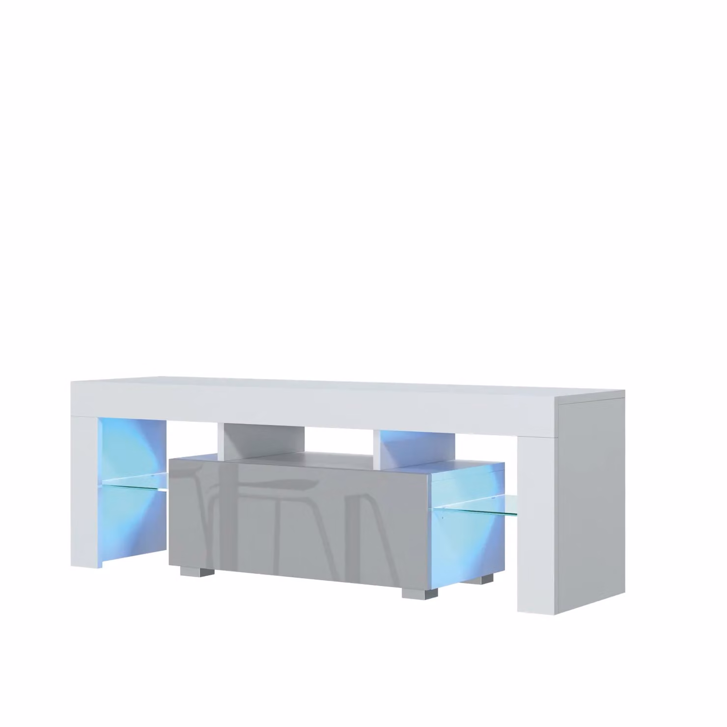 Creative Furniture Floe Modern TV Unit with Glossy Grey and White Doors and LED Lights W/D/H: 130 x 35 x 45 cm – 3