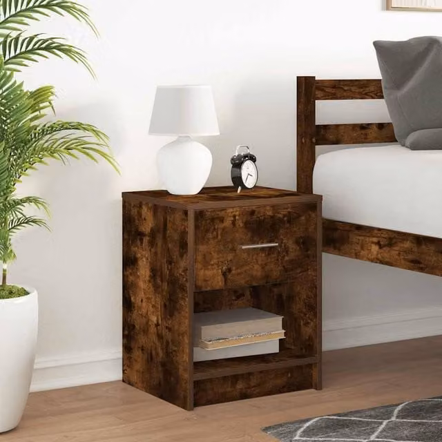 Berkfield Home Durable Bedside Cabinet with Drawer in Smoked Oak Brown, W/D/H: 40 x 34 x 50 cm