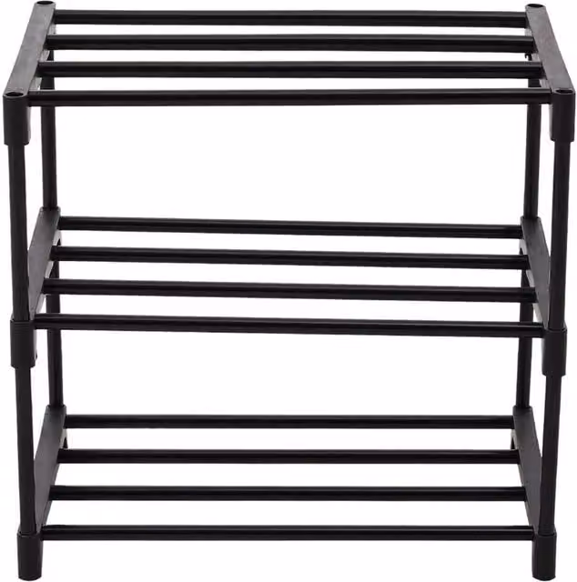 FORGEVIO 3 Tier Narrow Metal Shoe Rack in Black, W/D/H: 44 x 29 x 38 cm – 1