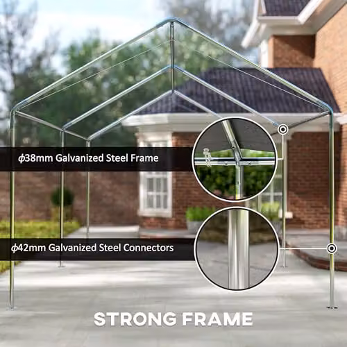 Outsunny White Galvanised Steel Gable Carport Garage Car Shelter – 4