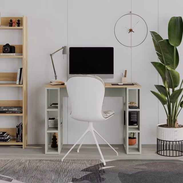 Decortie Colmar Modern Writing Desk with Integrated Open Shelves in Multicolour – 1