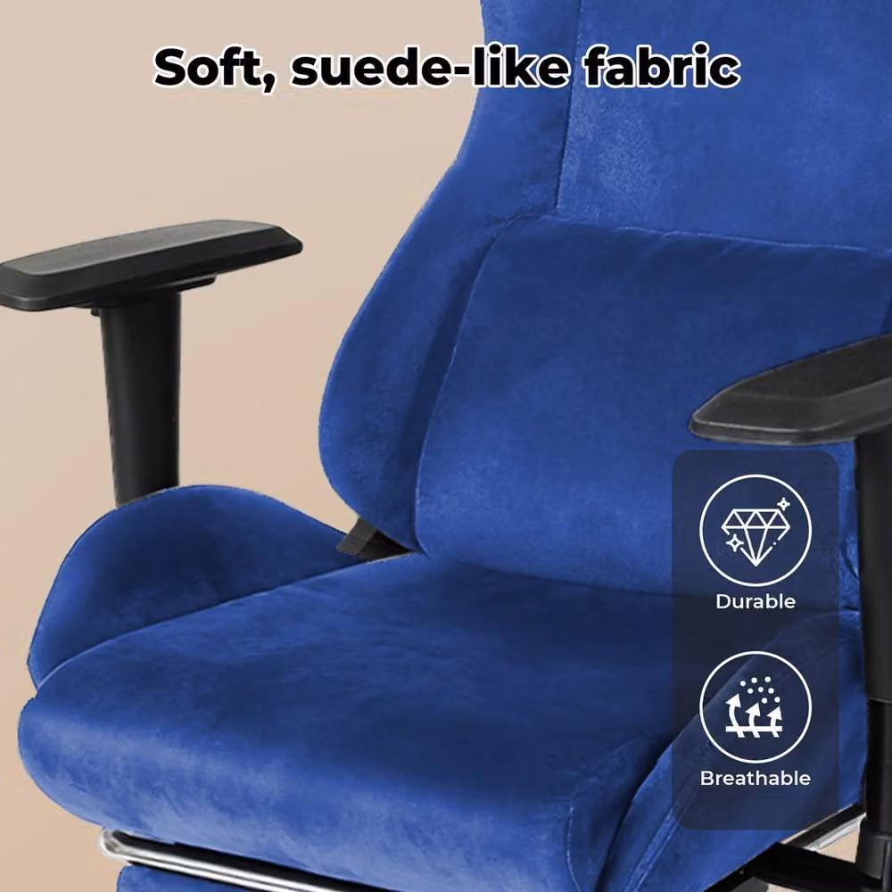 VOGREX Blue Spring Padded Reclining Gaming Office Chair with Footrest and Headrest in Microfibre – 4