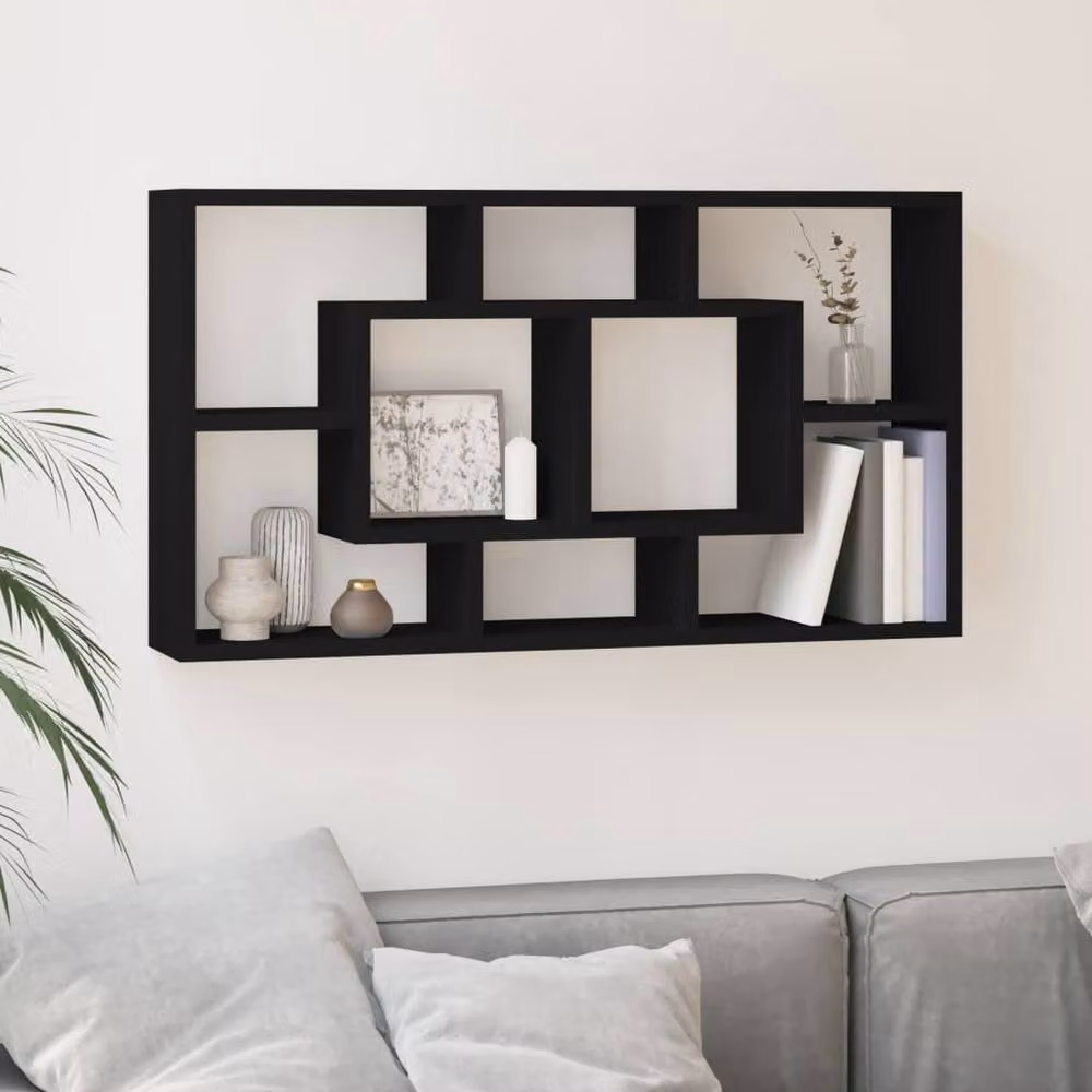 Berkfield Home Wall Mounted Cube Display Shelf with 8 Compartments in Black – 2