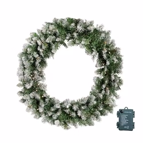 Samuel ALEXANDER Green Snow Tipped Christmas Wreath with 50 Warm White LEDs, 160 Bullet Tips, Diameter: 60 cm – 3