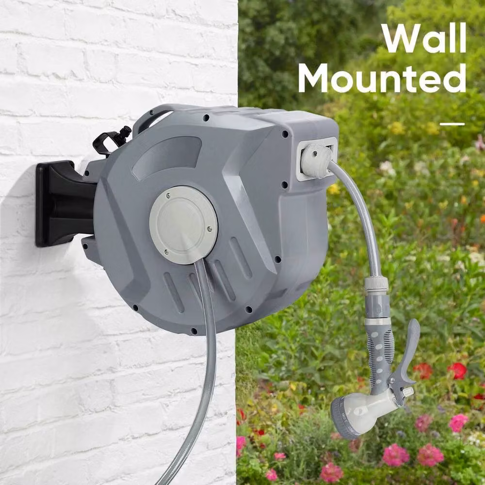 SPETLEK Wall Mounted Retractable Automatic Garden Patio Hose Reel in Grey – 2